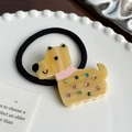 Élastique à cheveux avec pendentif chien marbré jaune et strass colorés brillants - Élastique Café Jaune