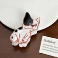 Pince à cheveux bouledogue français en acétate blanc avec taches noires et contours rouges - Chihuahua (6.5cm)
