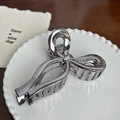 Elegant silver metal bow hair claw clip with high-polish finish for women hairstyles - Ribbon Claw Clip (13cm)