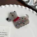 Élastique chiot en marbre gris avec collier rouge et strass colorés étincelants - Barrette Gris