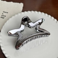 Polished silver star-shaped hair claw clip with a metallic mirror finish for women - Star Claw Clip-11cm