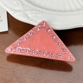 Fermaglio per capelli a triangolo in marmo rosa con strass lucidi su legno - 6cm / Rosa