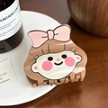 Pince à cheveux en acrylique marron avec motif de fille mignonne et nœud rose - Pince Fille-6.9cm