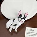 Pince à cheveux bouledogue français en acétate avec taches noires et blanches perlé - Chien de Berger (8.5cm)