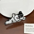 Pince à cheveux bouledogue français mignonne en acétate noir et blanc pour femmes - Chien Allongé (7.2cm)