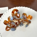 Amber blue acetate floral claw clip with rhinestones and elegant marble pattern - Blue Coffee-10.5cm
