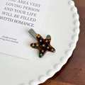 Molletta a stella marina tartarugata con strass blu e clip in metallo - Fermaglio (4.3cm) / Marrone