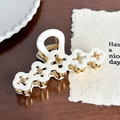 Pince à cheveux élégante en métal doré avec fleurs en acétate blanc pour femme - 10cm / Blanc Lait