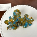 Pinza per capelli in acetato con venature blu marmo e strass centrale luminoso - Blu Verde 10.5cm