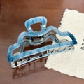 Elegante pinza per capelli in acetato marmorizzato blu con telaio in metallo argentato - Blu-10cm