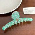 French vintage green pink marble cellulose acetate hair claw clip with golden logo - Marble Green Barrette (12.1cm)