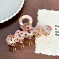 Pince à cheveux en acétate marbré rose et blanc avec ressort en métal doré - 10cm / Rose Fleuri