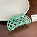 French vintage green and purple checkered acetate hair claw clip with gold metal tag - Marble Green Claw Clip (8.6cm)