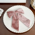 Elegante pinza para el pelo con lazo de terciopelo rosa palo y pedrería de lujo - Lazo Rosa