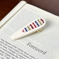 Retro cream white resin hair clip with multi-color woven pattern and gold metal base - 6.4CM / White