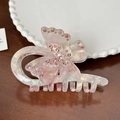 Pince à cheveux papillon en résine nacrée avec strass roses pour coiffure - 9.8CM / Rose Clair