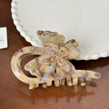 Pinza per capelli a farfalla color crema con trama marmorizzata e strass brillanti - 9.8CM / Grigio Caffè