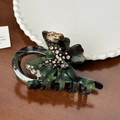 Pinza per capelli a farfalla in acetato verde scuro con strass champagne per acconciature - 9.8CM / Verde Scuro