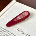 Pasador de pelo rojo oscuro vintage con incrustación de mármol rosa sobre un libro - 6.4CM / Rojo