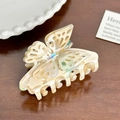 Elegante pinza per capelli a farfalla in acetato marmorizzato beige con strass arcobaleno - Medio / Beige