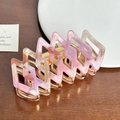 Pink and white marble texture geometric hair claw clip with golden metal base - 9.7cm / Colorful Purple Pink