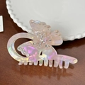 Pince à cheveux papillon en acétate rose avec strass brillants pour femmes chic - 9.8CM / Rose Pâle Irisé