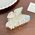 Pince à cheveux papillon blanc élégante avec fini nacré et détail en cristal - 6.3cm / Blanc Iridescent