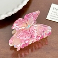Pince à cheveux papillon évidée élégante avec dégradé rose et pierre précieuse centrale - 6.3cm / Rose Métallique