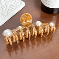 Pinza para el pelo extragrande en carey ámbar con cuatro elegantes perlas blancas - Café-12.5cm