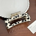 Pinza para el pelo rectangular con estampado de vaca en blanco y negro y muelle dorado - Cuadrado Pequeño - 103 Cm