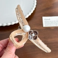 Elegant beige hair claw clip with large pearl and dark brown camellia flower detail - Light Coffee Camellia Style