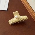 Elegant cream acetate hair claw clip featuring a large central pearl embellishment - Cream Large Pearl Style