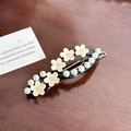Fermaglio per capelli floreale con fiori crema, strass e perle su base nera - Fermaglio per Capelli Laterale con Fiore Nero