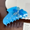 Elegante pinza per capelli a fiore in acetato blu con strass e perla bianca lucida - Grande Pinza per Capelli / Molletta per Capelli - 8,9 cm