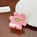Pinza per capelli a fiore rosa effetto marmo con centro verde e presa sicura - 6.4CM / Pinza a Fiore Rosa