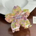 Pinza per capelli a fiore rosa e viola con strass e motivo marmorizzato in acetato - Stile Giallo Viola