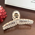 Pinza per capelli a pois in stile francese in resina beige con denti trasparenti e molla d'oro - Pois (Grande)