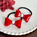 Set van twee rode strik haarelastiekjes met parels voor elegante paardenstaarten - Set van 2 / Rood Haarelastiek