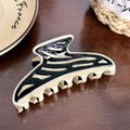 French style large acetate hair claw clip with beige finish and black diamond waves - Beige Black Wavy Rhinestone / Beige-10.9cm