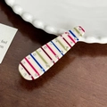 Sparkling crystal striped hair clip in cream with pink and green accents for women - Duckbill Hair Clips / Multicolor Stripe