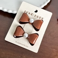 Lot de barrettes à nœuds en résine marron avec perles sur une carte fait main - Lot de 2 / Barrette Caramel