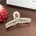 Creamy hair claw clip with brown floral patterns and strong metal spring grip - Flower (Medium)
