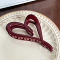 Matte burgundy heart-shaped large hair claw clip on an elegant ceramic tray for women - Red Heart - 13cm