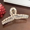 Large cream acrylic claw clip with red floral daisy pattern and golden spring detail - Flower (Large)