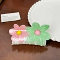 Eleganter Haarklammer mit rosa und grünen Blumen in Macaron-Farben mit Perleffekt - Rosa-Grün Doppelte Blume Haarkralle
