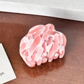 Pink and white marble acetate hair claw clip with rhinestones on wooden background - 4cm / Pink