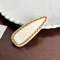 Barrette BB élégante en acétate crème avec strass ambrés sur socle en bois vintage - Beige