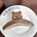 Brown bear hair claw clip with Grace text on white ceramic plate with wood background - Coffee Bear (11.4cm)