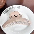 Pink matte hair claw clip featuring a cute cartoon dog design and Cute lettering - Light Coffee Dog (11.4cm)