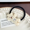 Élastique à cheveux ours beige mignon avec cristal cœur et corde noire élastique - Élastique à Cheveux Beige (5.5cm)